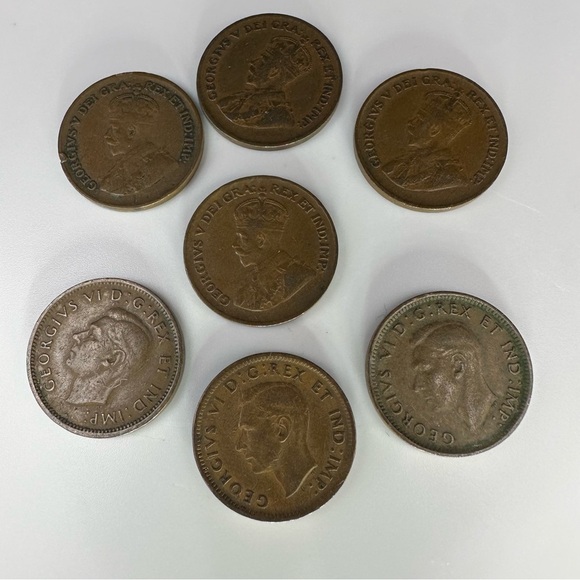 Lot of 7 Vintage Canadian Pennies – 1928 to 1947 – George V & VI – Historic Copp - Picture 4 of 12